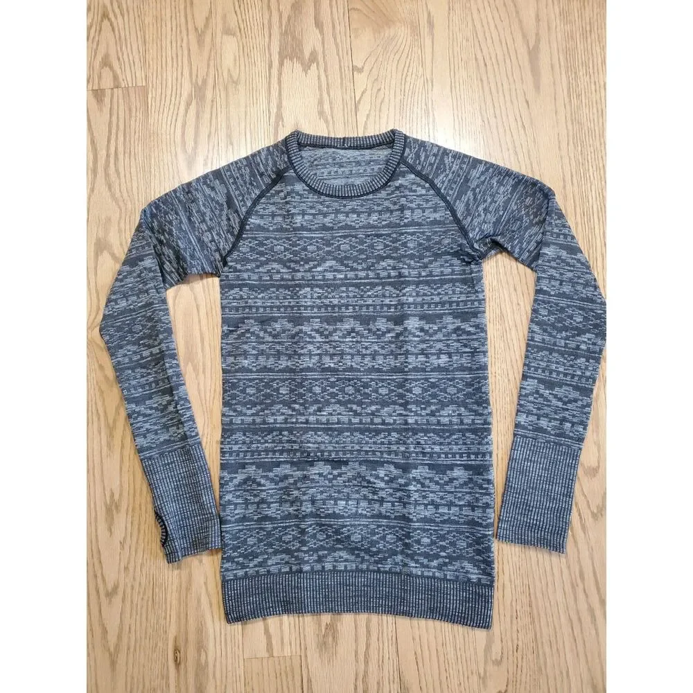 Lululemon Womens 4 Rest Less Pullover Top Heathered Black VGUC Athleisure